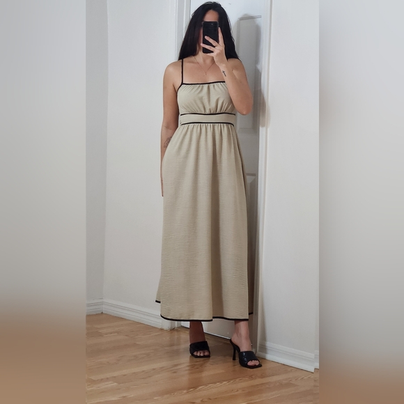 SHEIN Dresses & Skirts - Beige Maxi Dress with Black Trim